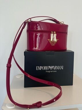 Authentic Emporio Armani fragrances Glossy Vanity Cosmetic Case in Berry Pink